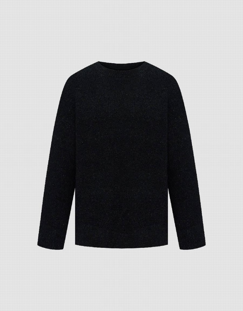 Cárdigan Urban Revivo Crew Neck De Punto Hombre Negros | WHB9015WF