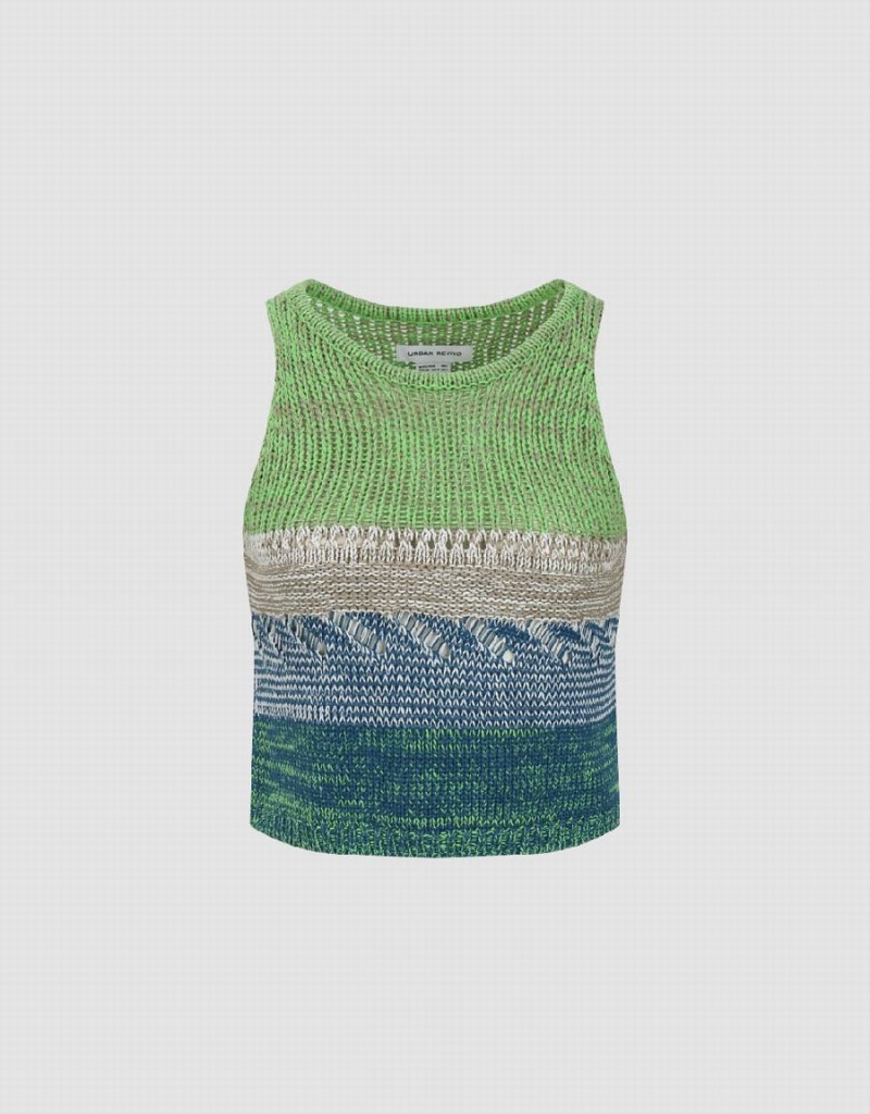 Cárdigan Urban Revivo Crew Neck Mujer Verdes Multicolor | NCR7991YB