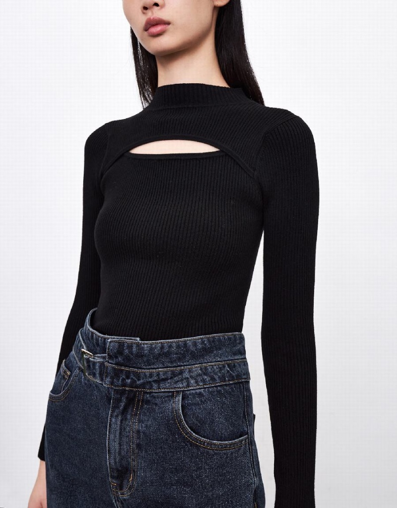 Cárdigan Urban Revivo Cut-Out De Punto Mujer Negros | XEI6740JE