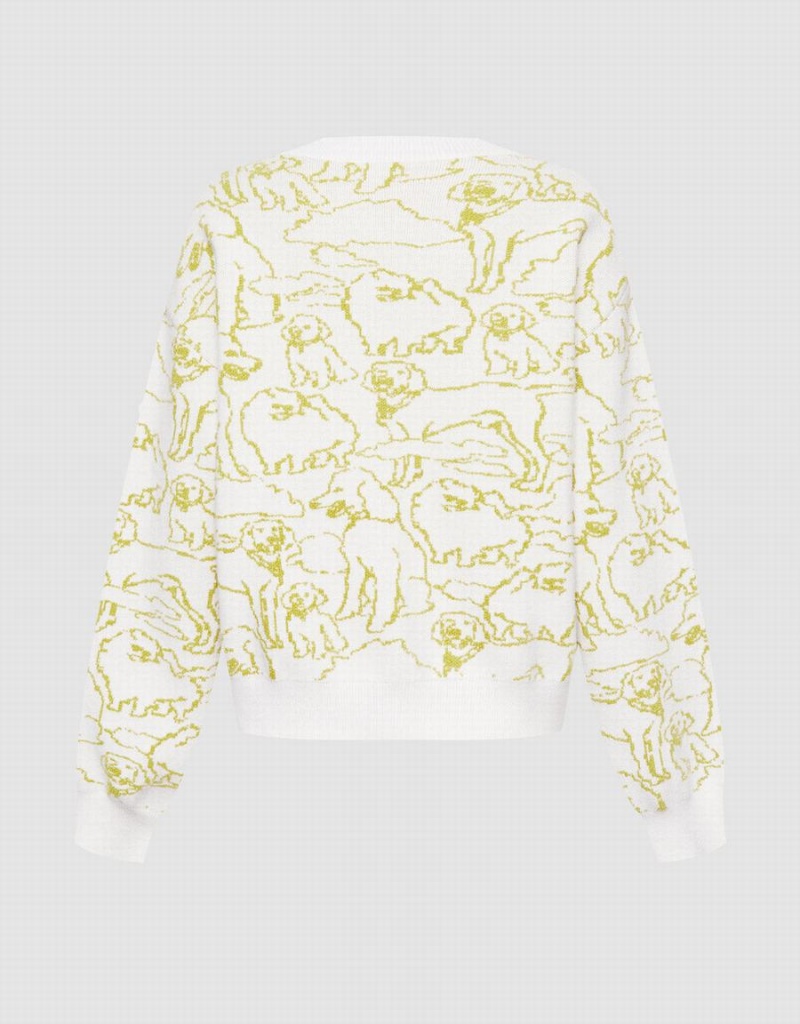 Cárdigan Urban Revivo Dog Pattern Button Up Mujer Blancos | BOO3351SR