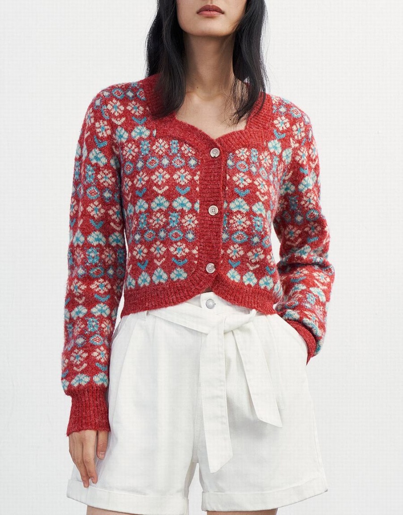 Cárdigan Urban Revivo Floral Button Up Mujer Rojos | IIP1543QQ