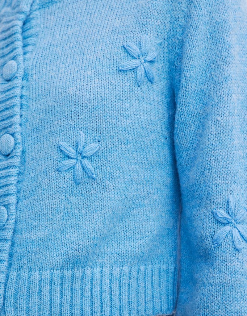 Cárdigan Urban Revivo Floral Embroidery Button Up Mujer Azules | NNF252RA