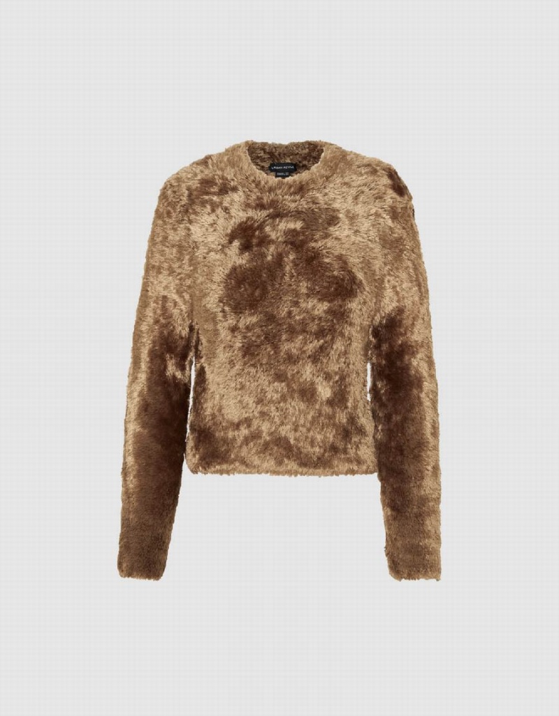 Cárdigan Urban Revivo Furry Crew Neck De Punto Mujer Dorados | PXZ8518YY