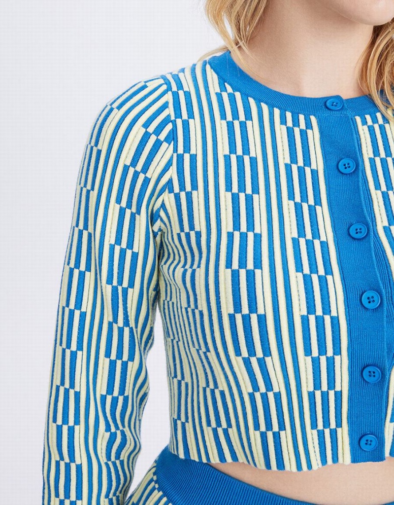 Cárdigan Urban Revivo Geo Pattern Button Up Mujer Azules | JKP3778PP