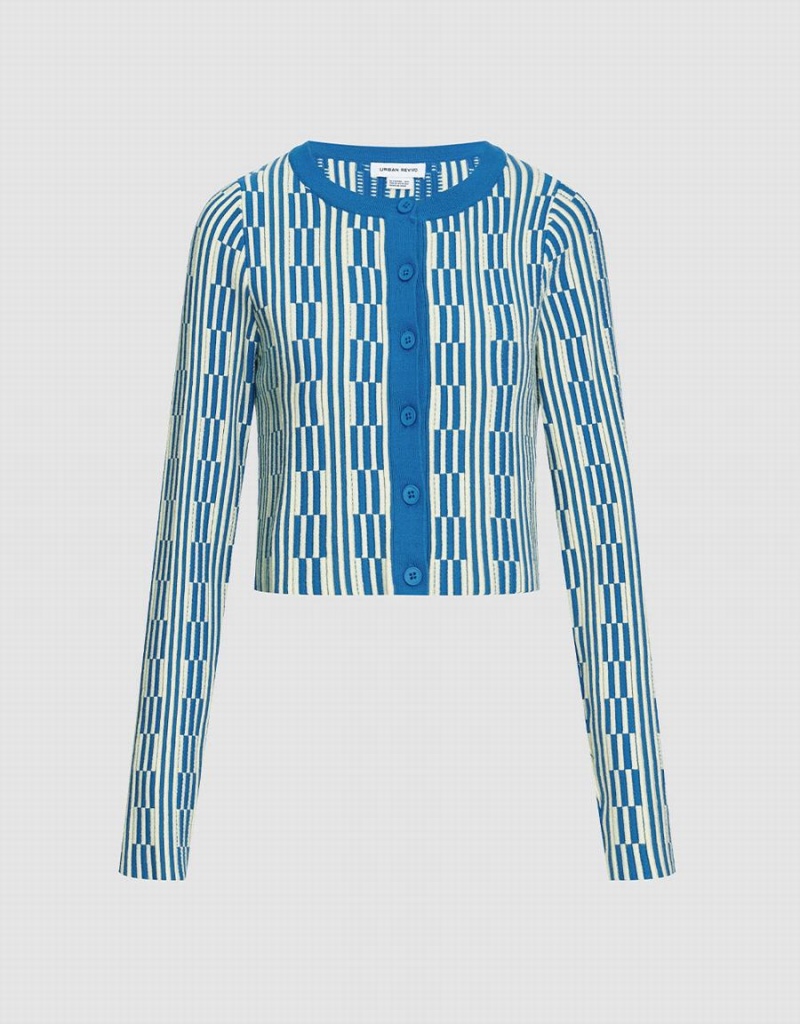 Cárdigan Urban Revivo Geo Pattern Button Up Mujer Azules | JKP3778PP