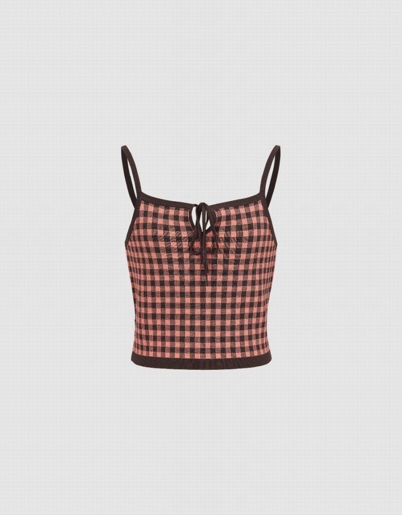 Cárdigan Urban Revivo Gingham Cami Top Mujer Marrom | HME885JY