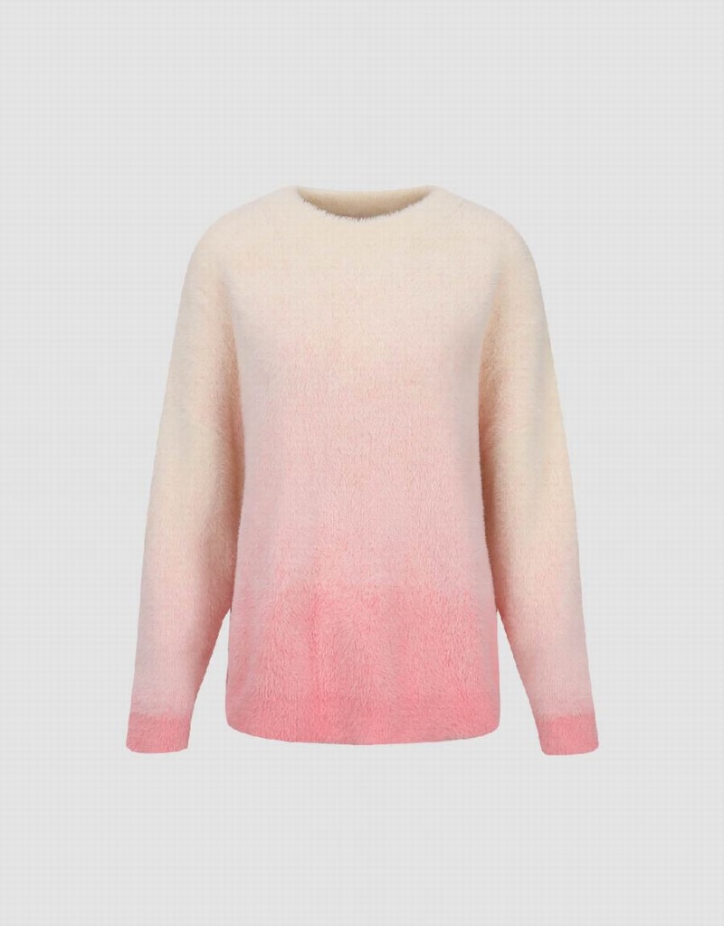 Cárdigan Urban Revivo Gradient Crew Neck De Punto Mujer Blancos Rosas | OCJ1678MK