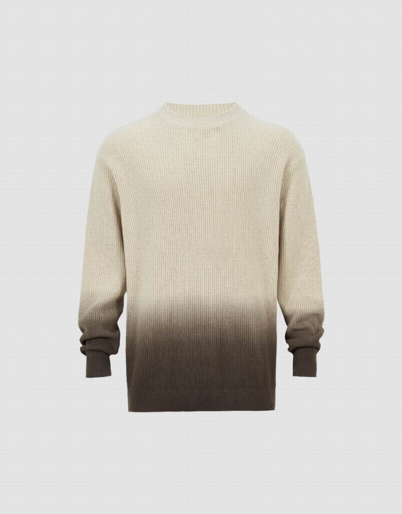 Cárdigan Urban Revivo Gradient Crew Neck De Punto Hombre Beige | DMU3070EZ