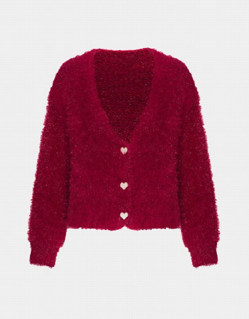 Cárdigan Urban Revivo Heart Button Fluffy Mujer Rojos | DSB10027RN