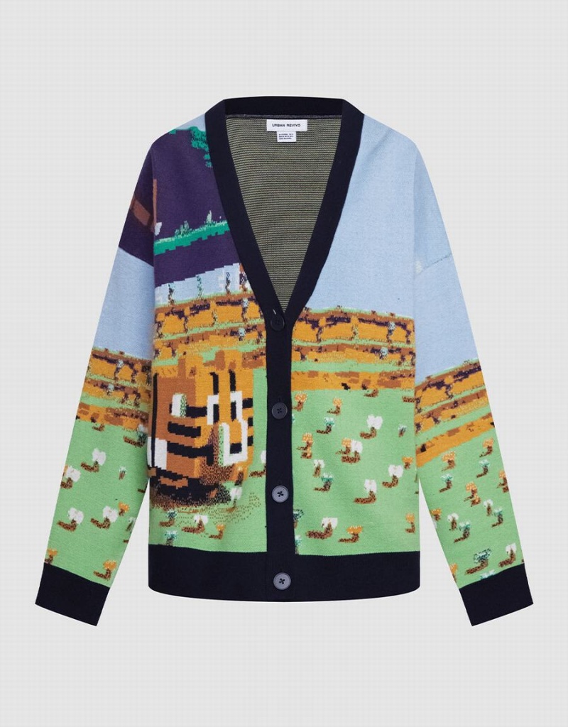 Cárdigan Urban Revivo Landscape Contrast Trim Mujer Azules Multicolor | FWP3310JR