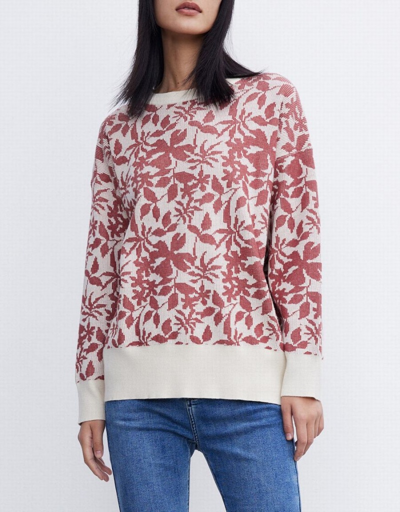 Cárdigan Urban Revivo Leaves Pattern Knit Top Mujer Marrom | WBJ7589WO