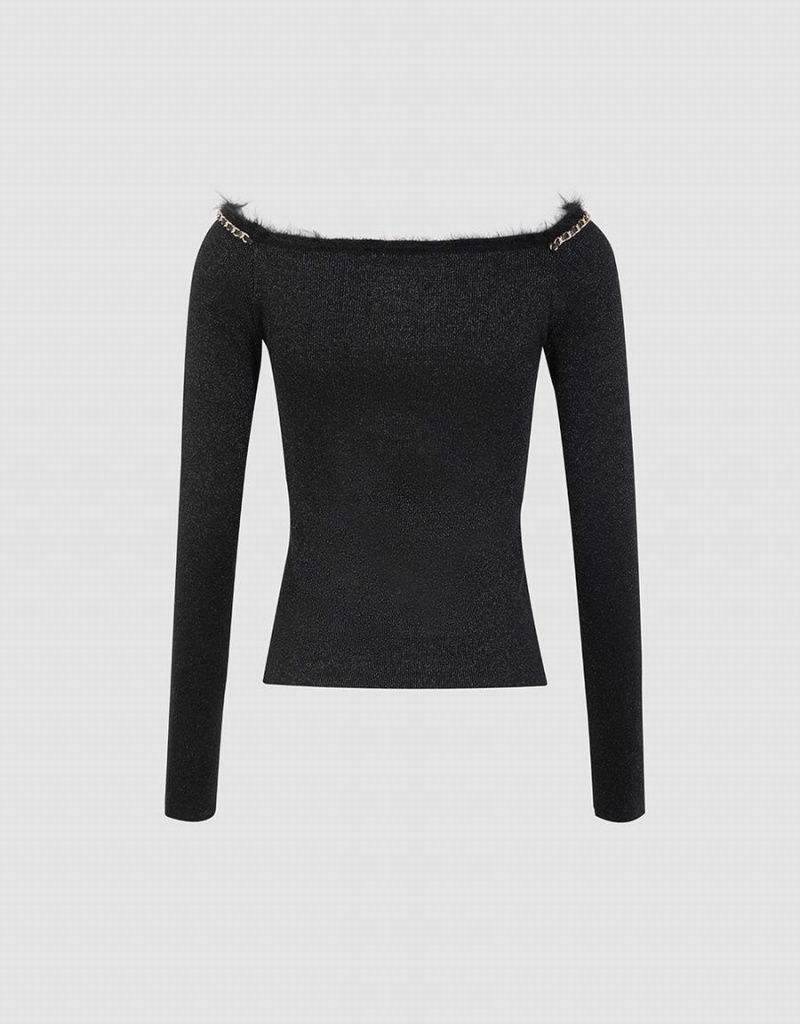 Cárdigan Urban Revivo Off-Shoulder Knit Mujer Negros | PIO1696IV