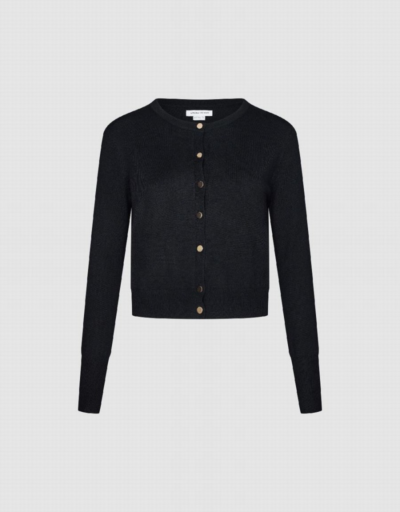 Cárdigan Urban Revivo Pressed Button Crew Neck De Punto Mujer Negros | LZW801UK