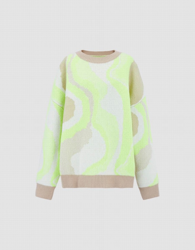 Cárdigan Urban Revivo Printed Crew Neck De Punto Mujer Verdes Blancos | BBU1928XP