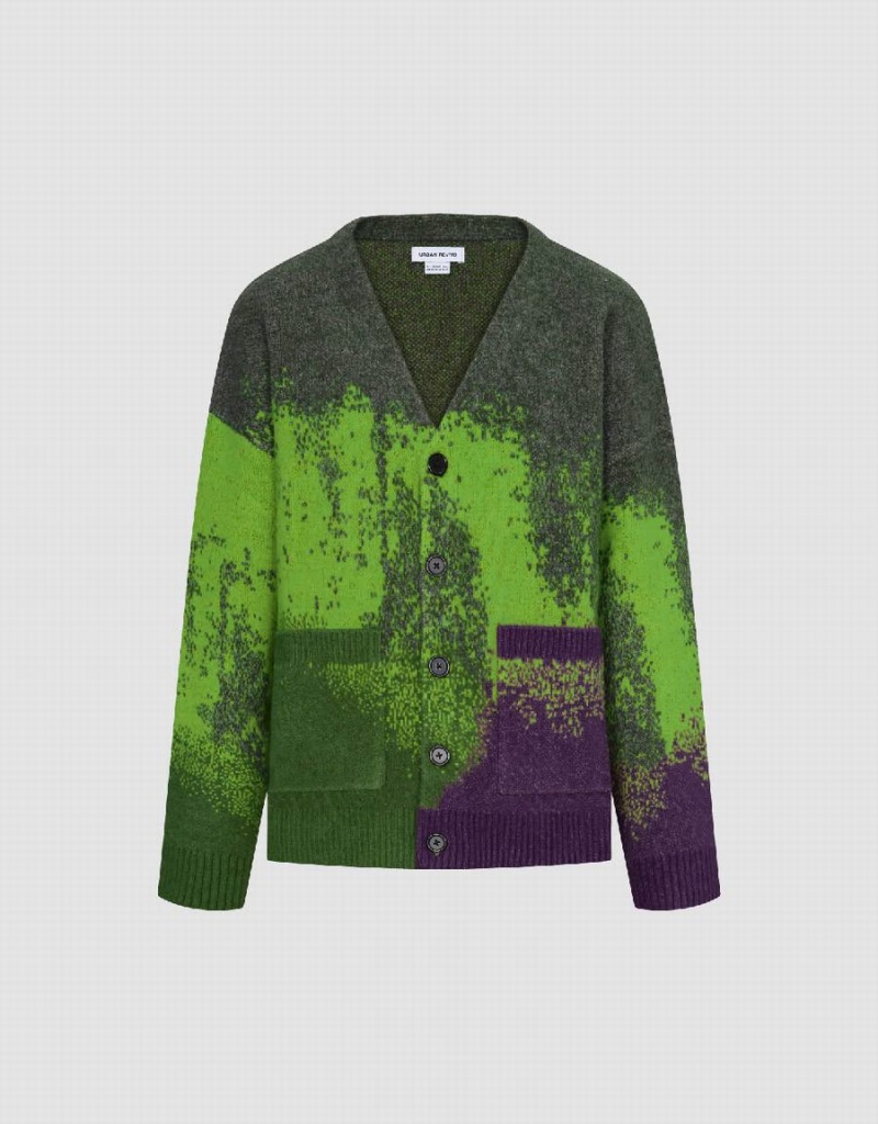 Cárdigan Urban Revivo Printed De Punto Hombre Verdes Morados | LQJ4666EI