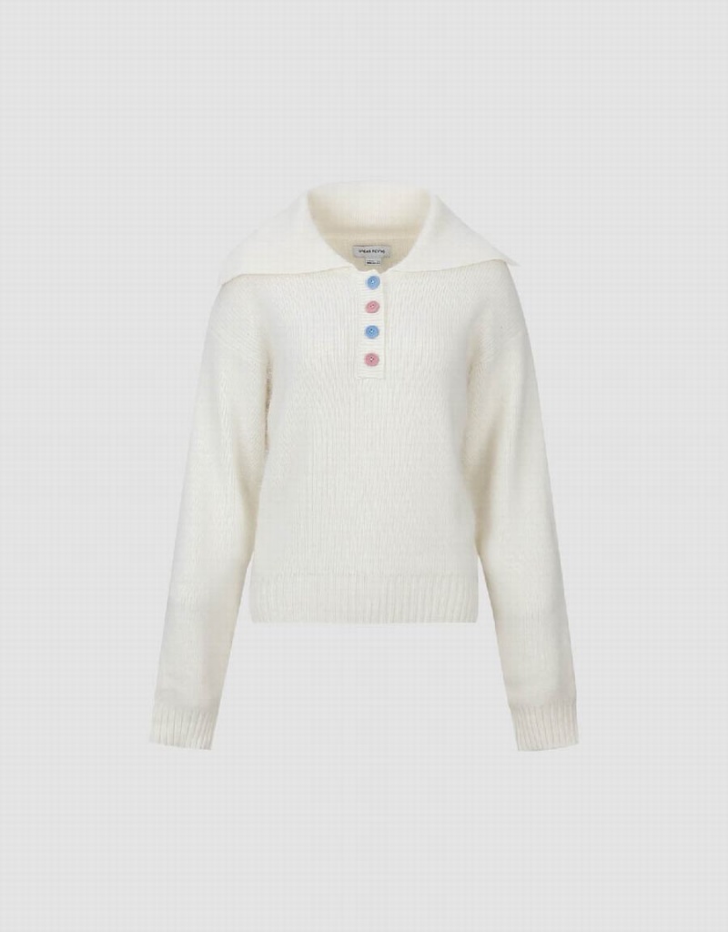 Cárdigan Urban Revivo Sailor Collar Neck De Punto Mujer Blancos | YUI6256KP