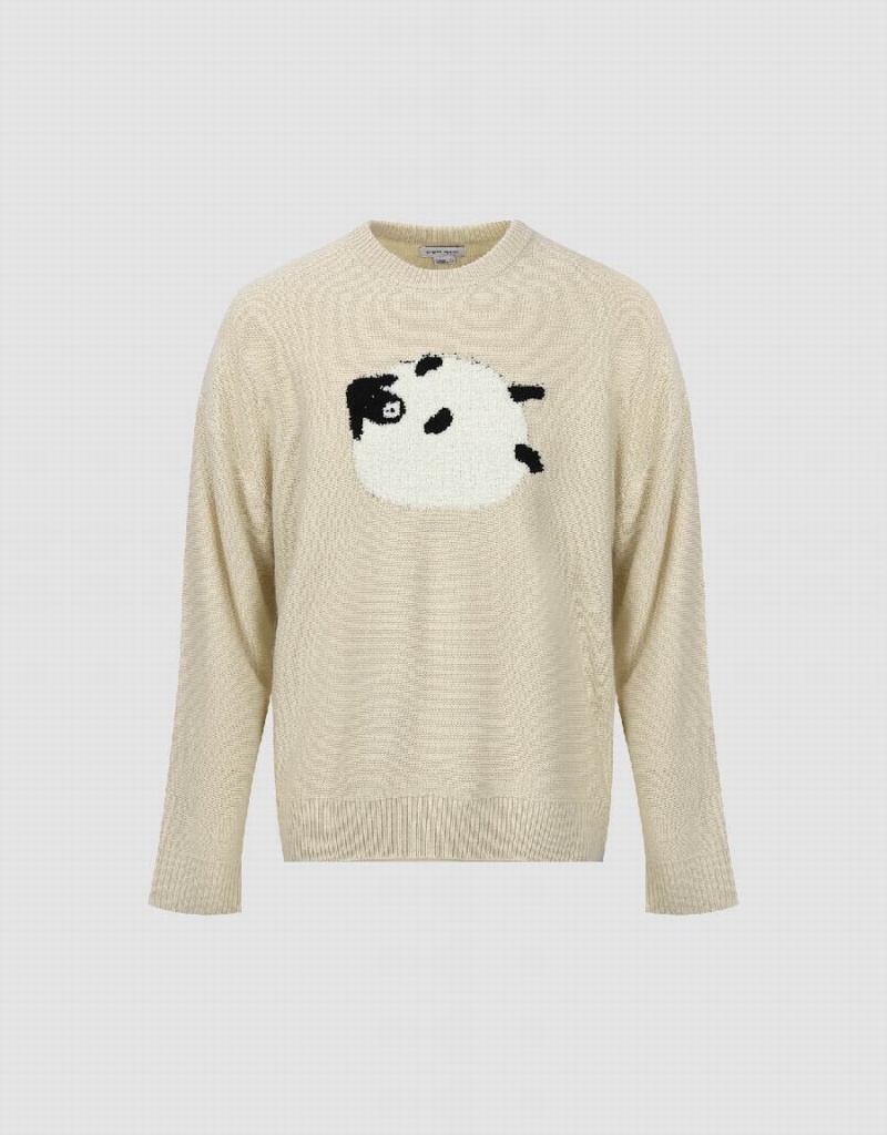 Cárdigan Urban Revivo Sheep Embroidered De Punto Hombre Blancos | IEA9298YF