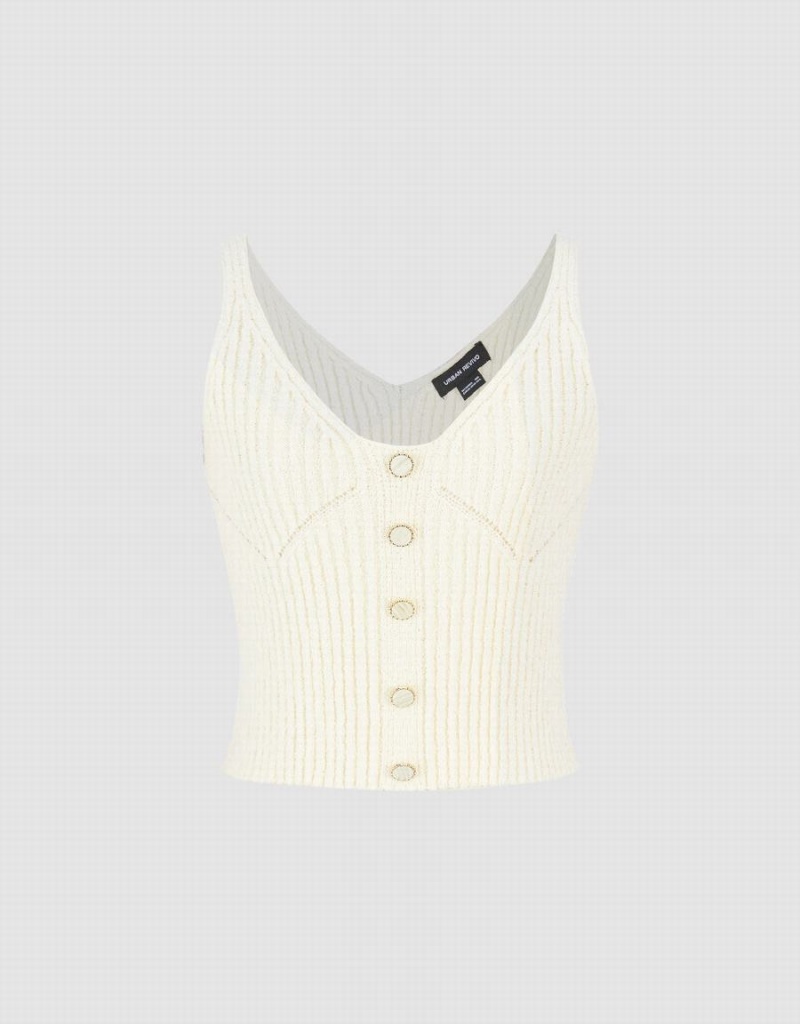 Cárdigan Urban Revivo Sin Manga V-Neck De Punto Top Mujer Beige | HUT9591VV