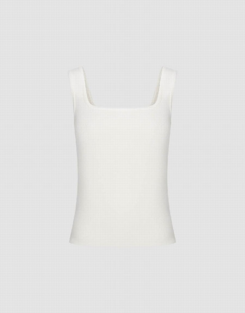 Cárdigan Urban Revivo Square-cut Collar De Punto Mujer Blancos | BUH6014PQ