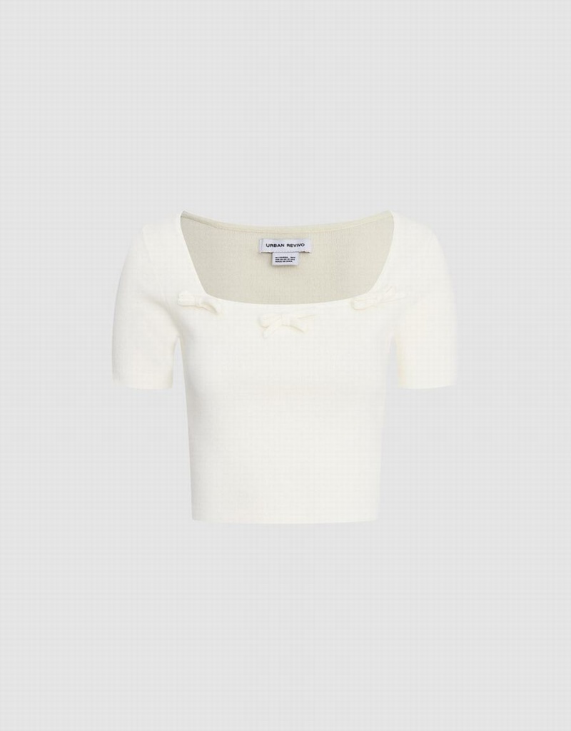 Cárdigan Urban Revivo Tie Front Fitted Tee Mujer Blancos | CAC4040CS