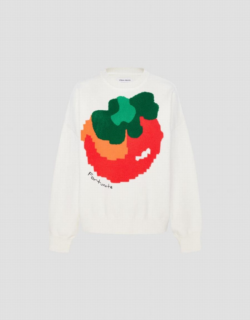 Cárdigan Urban Revivo Tomato Print Knit Mujer Blancos | APQ1922NU