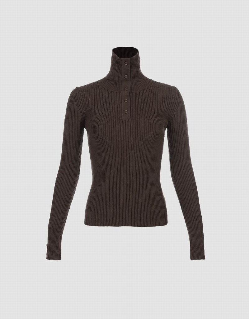 Cárdigan Urban Revivo Turtle Neck Flaco De Punto Mujer Marrom | DBR6896AK