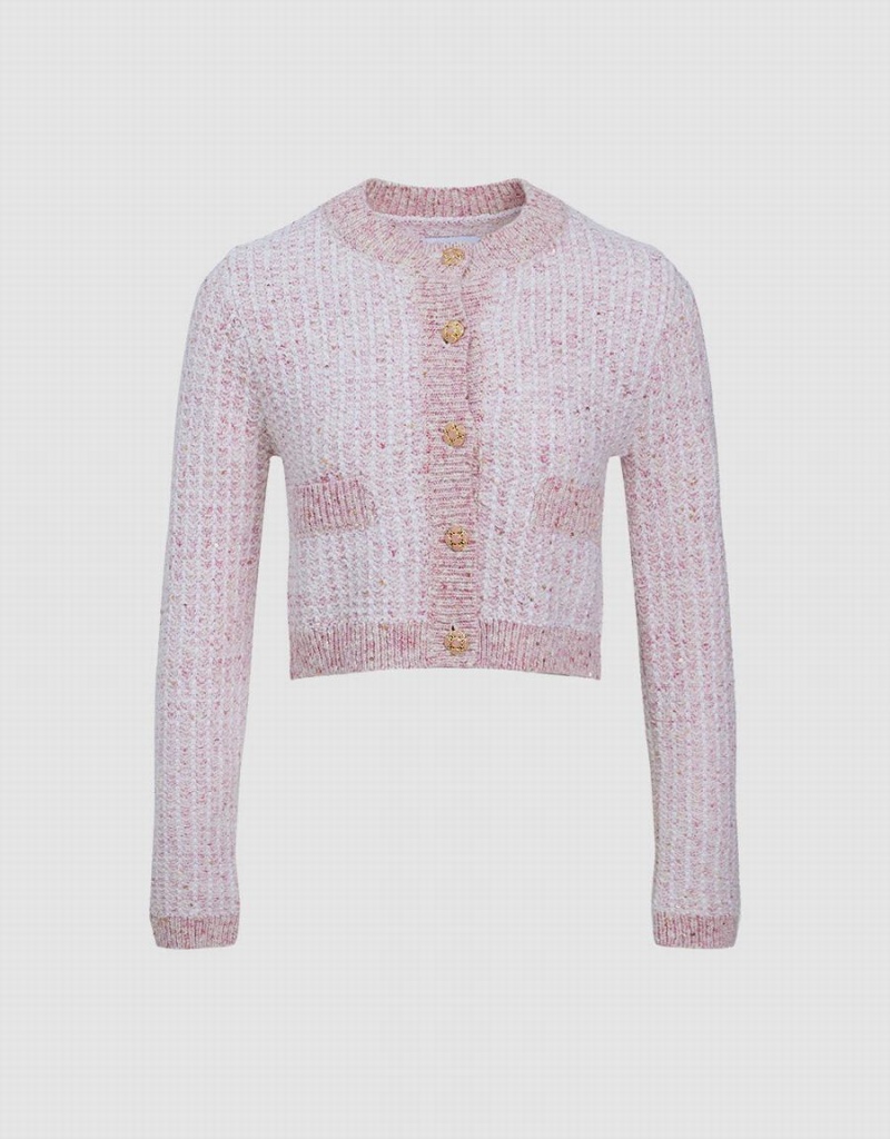 Cárdigan Urban Revivo Tweed Button Up Mujer Rosas | MBJ9634GK