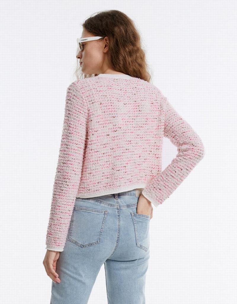 Cárdigan Urban Revivo Tweed Mujer Rosas | JUT8918SE