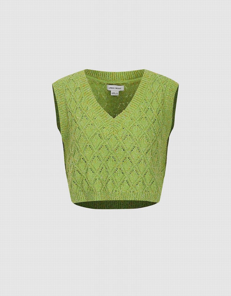 Cárdigan Urban Revivo V-Neck De Punto Mujer Verdes | WYE2273XG