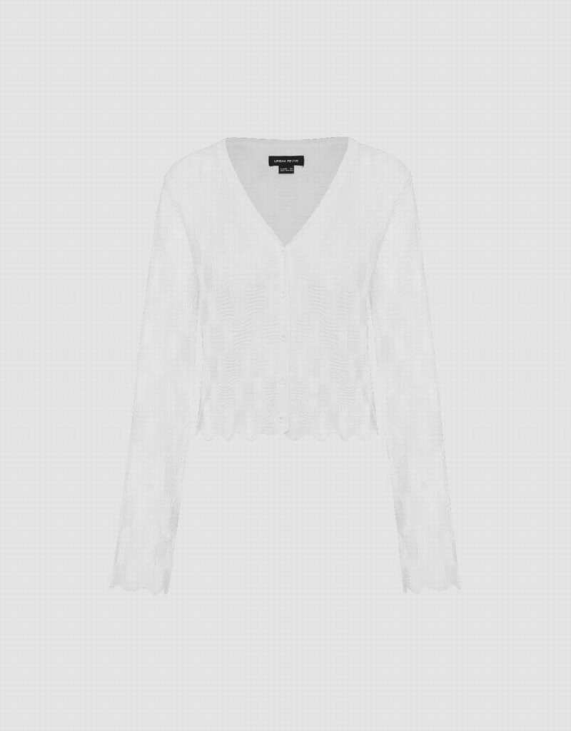 Cárdigan Urban Revivo V-Neck De Punto Mujer Blancos | BPN2168IR