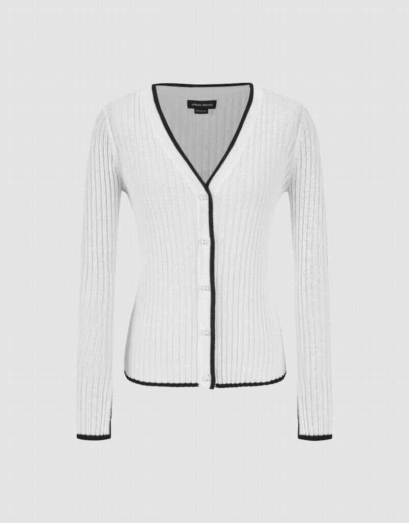 Cárdigan Urban Revivo V-Neck De Punto Mujer Blancos | ORI8821PD