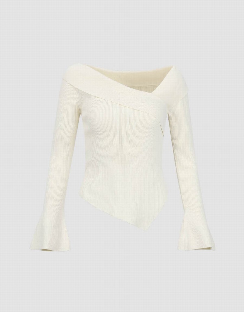 Cárdigan Urban Revivo V-Neck Flaco De Punto Mujer Blancos | AEZ4454TX