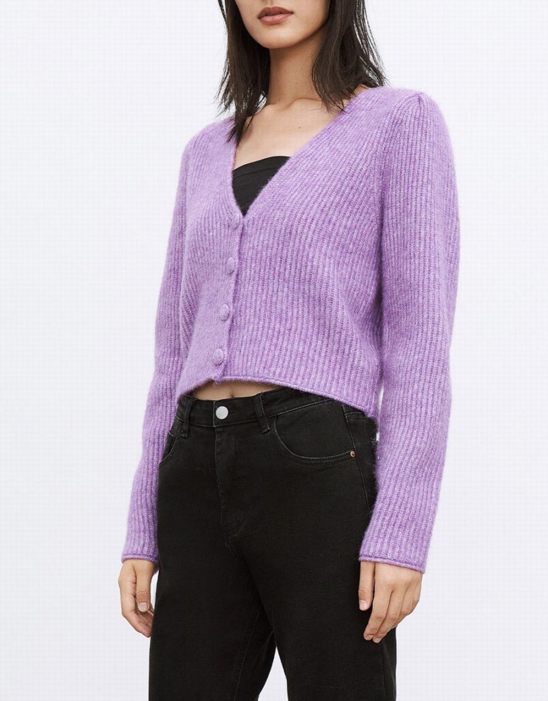 Cárdigan Urban Revivo V Neck Rib Knit Mujer Morados | LLJ888EI