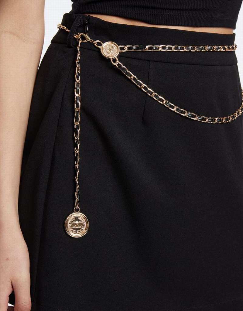 Falda Urban Revivo Chain Detail Mini Mujer Negros | CKW953AP