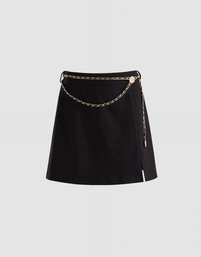 Falda Urban Revivo Chain Detail Mini Mujer Negros | CKW953AP