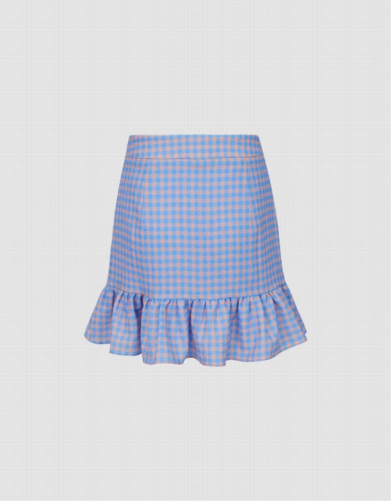 Falda Urban Revivo Checkered Mini A-Line Checkered Mujer Azules | MUD4140ZD