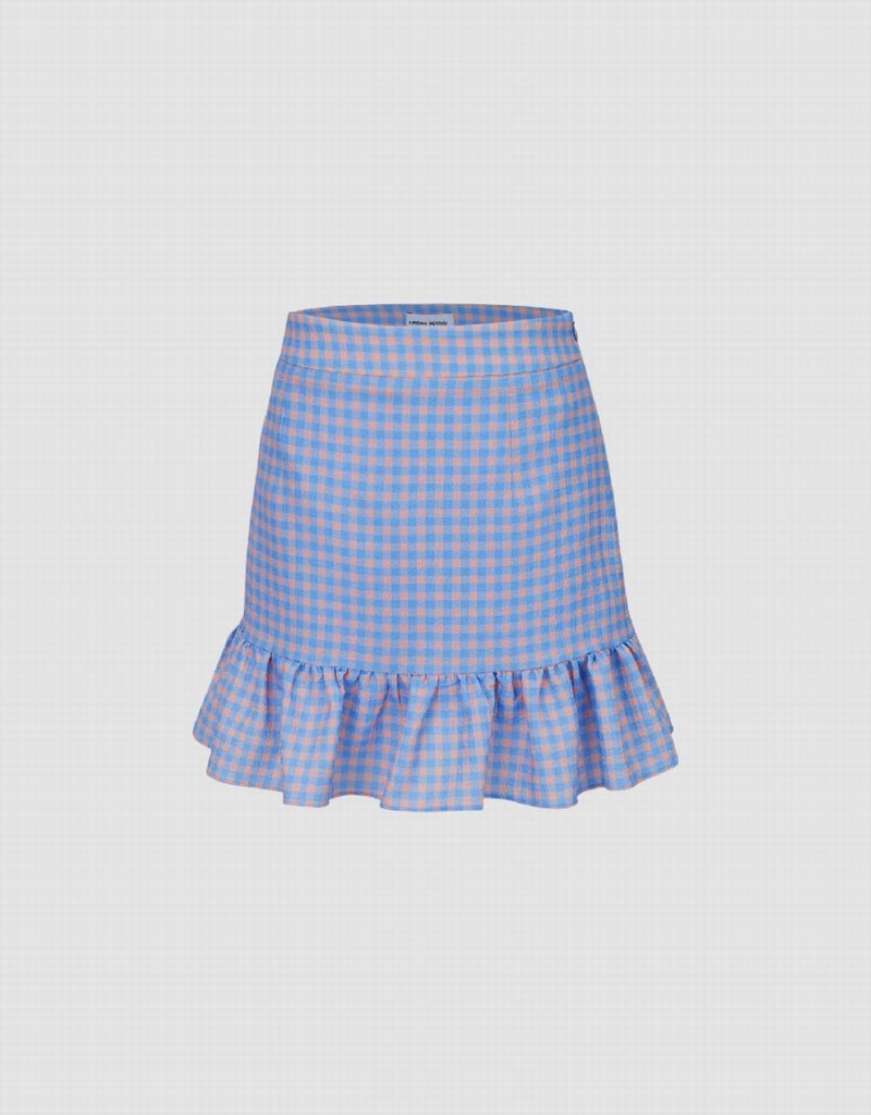 Falda Urban Revivo Checkered Mini A-Line Checkered Mujer Azules | MUD4140ZD