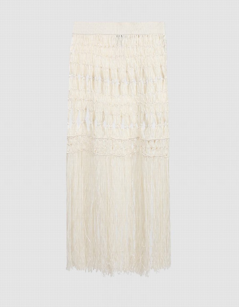 Falda Urban Revivo Crochet Midi De Punto Mujer Blancos | YVI6153ZM