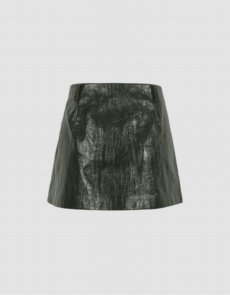 Falda Urban Revivo Crumpled Effect Vegan Cuero Mini Mujer Verdes | UCA6778DJ