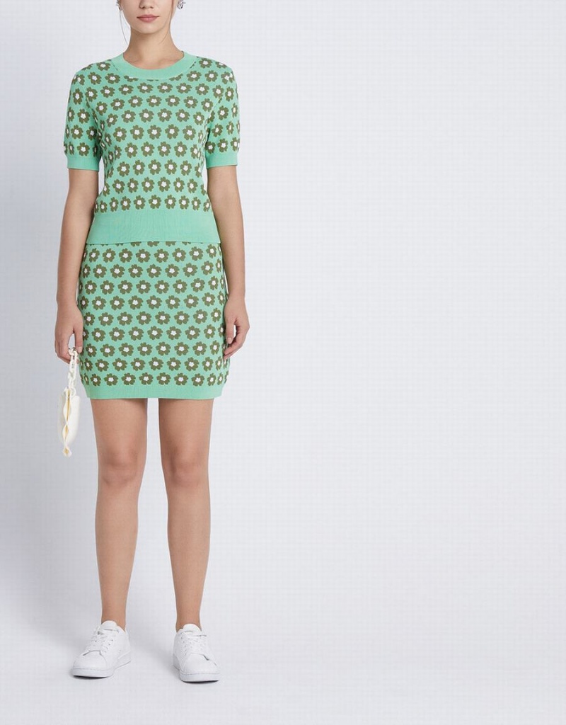 Falda Urban Revivo Floral De Punto Mini Mujer Verdes | TQD2726GK