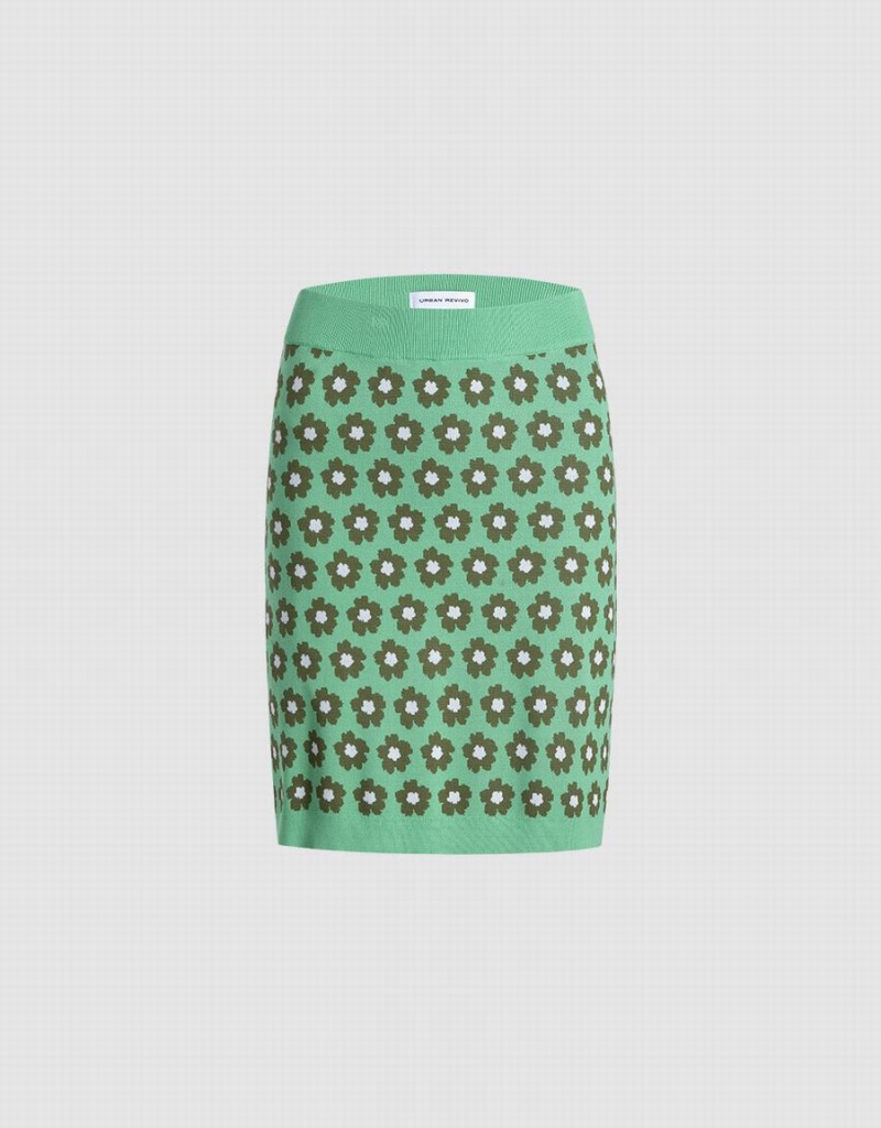 Falda Urban Revivo Floral De Punto Mini Mujer Verdes | TQD2726GK