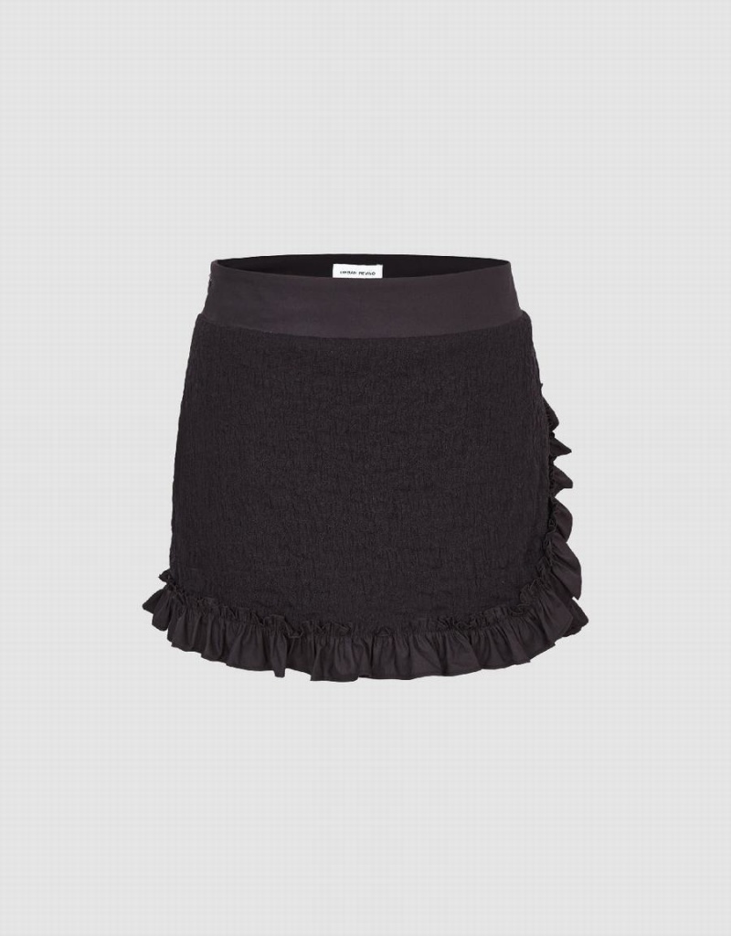 Falda Urban Revivo Frill Trim Mini Mujer Negros | MCT7644NJ