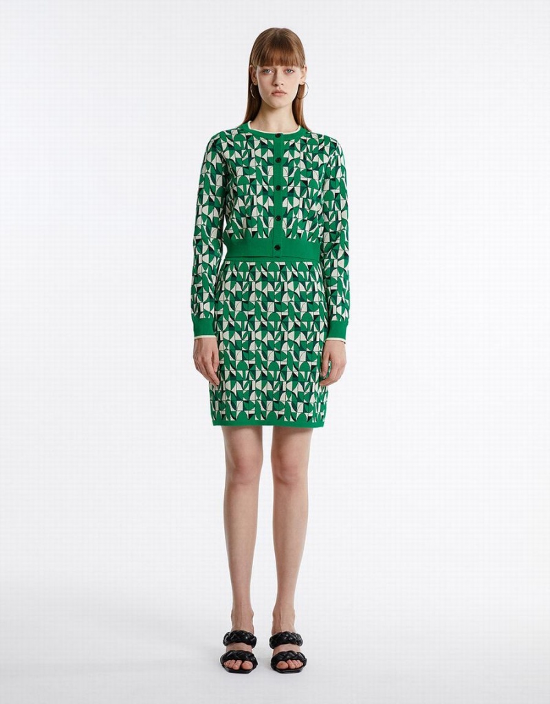 Falda Urban Revivo Geometric Print De Punto Mujer Verdes | WWI756CL