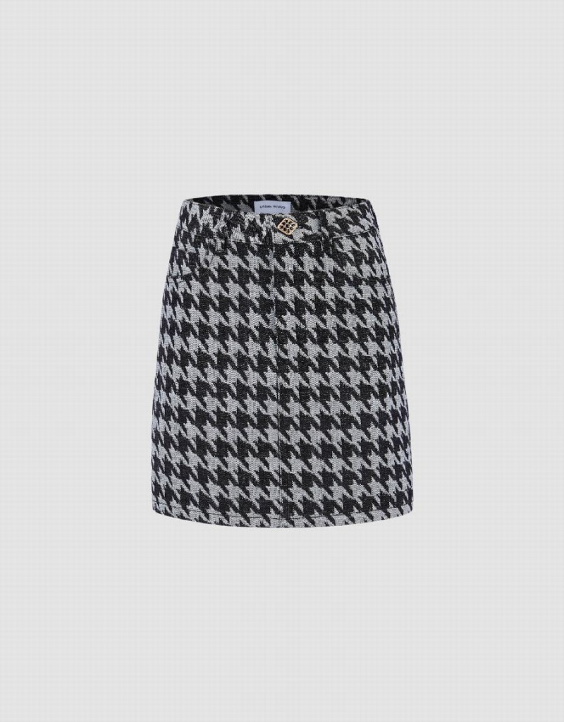 Falda Urban Revivo Houndstooth Mini A-Line Denim Mujer Grises | NUW584GA