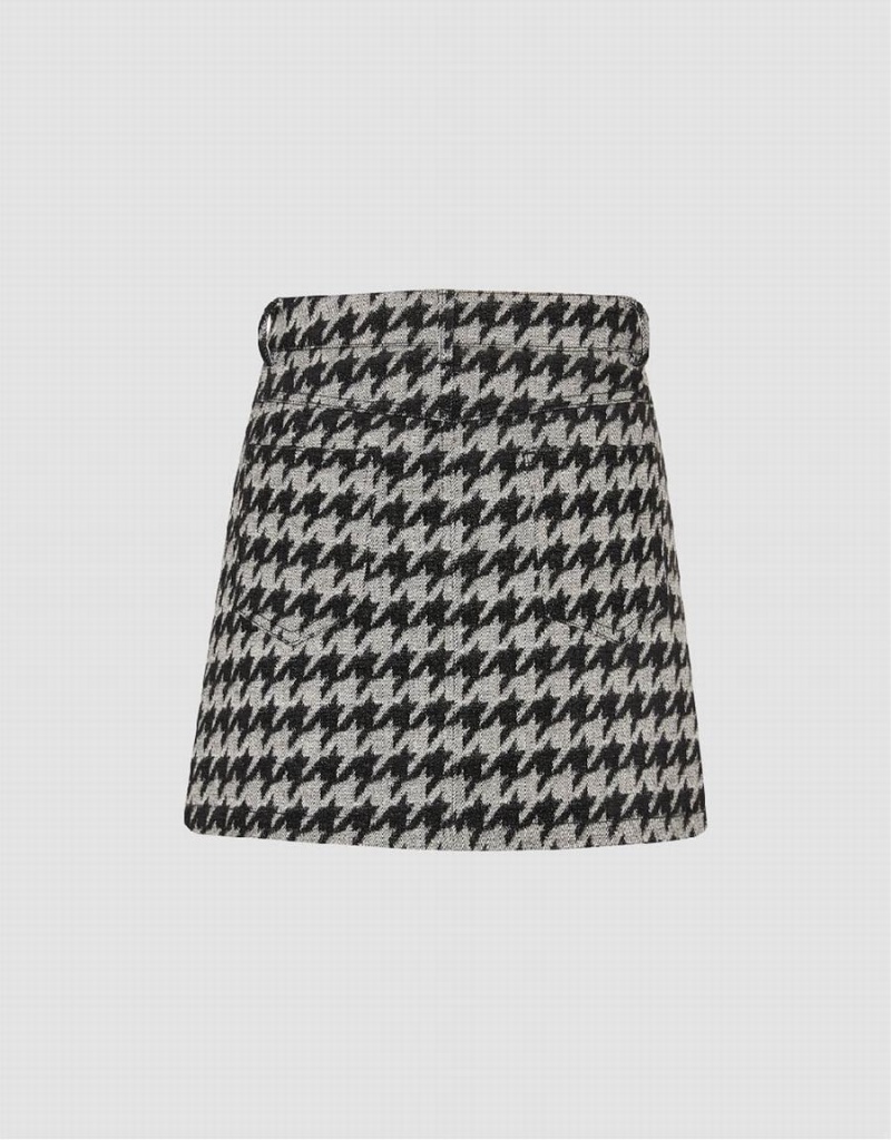 Falda Urban Revivo Houndstooth Mini Denim Checkered Mujer Negros | YNP9213GB