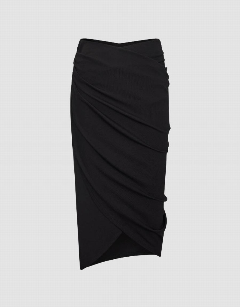 Falda Urban Revivo Midi Wrapped Fishtail Mujer Negros | TYQ3964FB