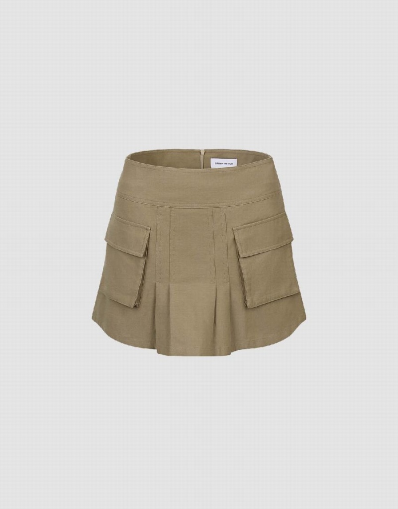 Falda Urban Revivo Mini A-Line Mujer Kaki | RDV9430DE