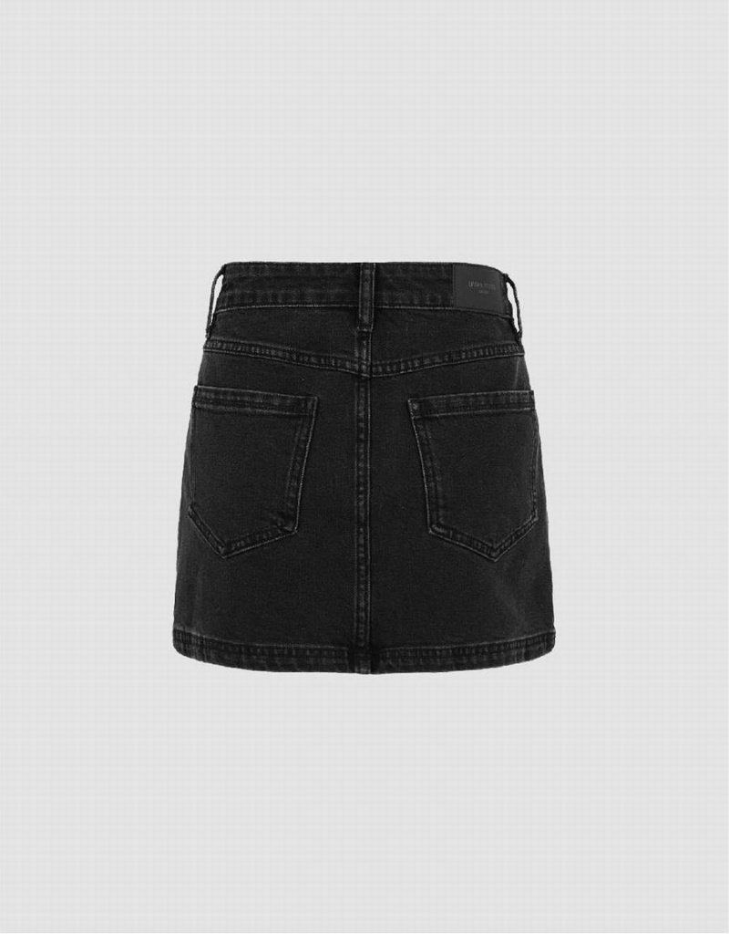 Falda Urban Revivo Mini Directo Denim Mujer Negros | QAU2221HY