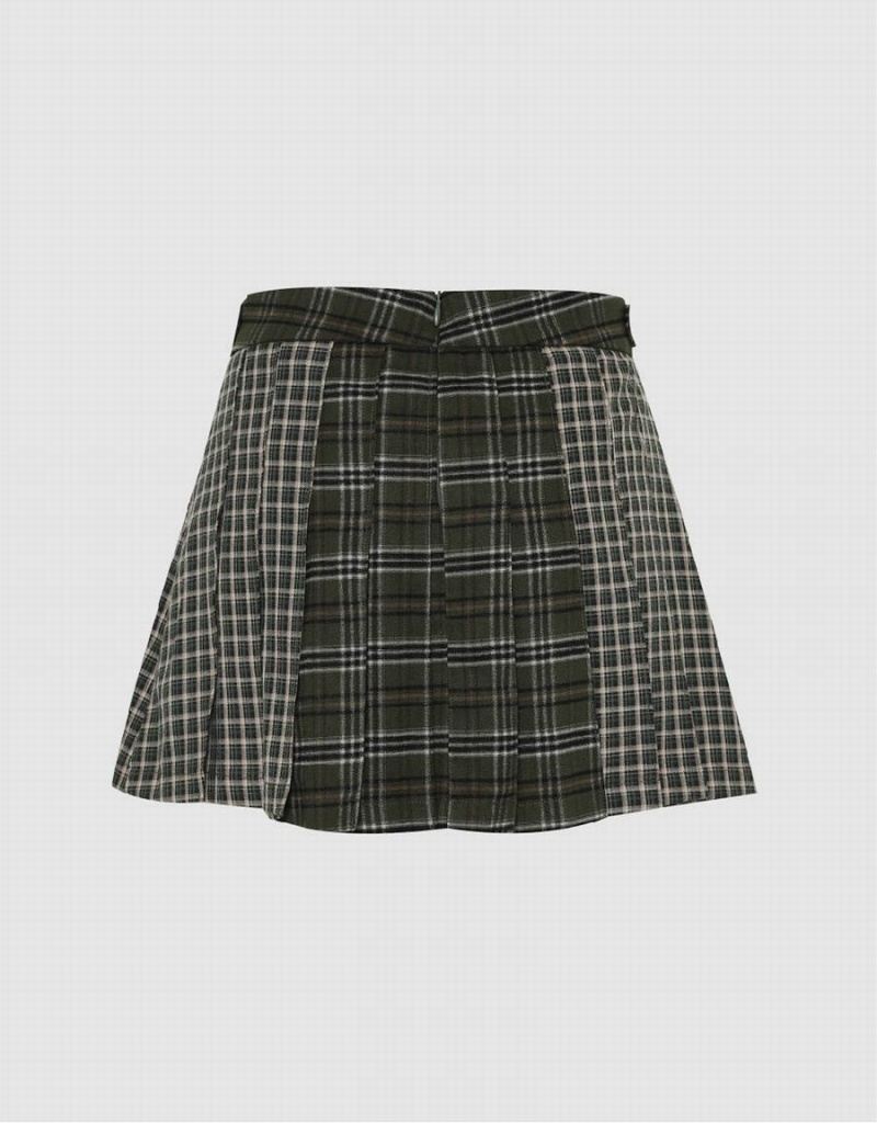 Falda Urban Revivo Plaid Mini A-Line Mujer Verdes | ZES4921PI