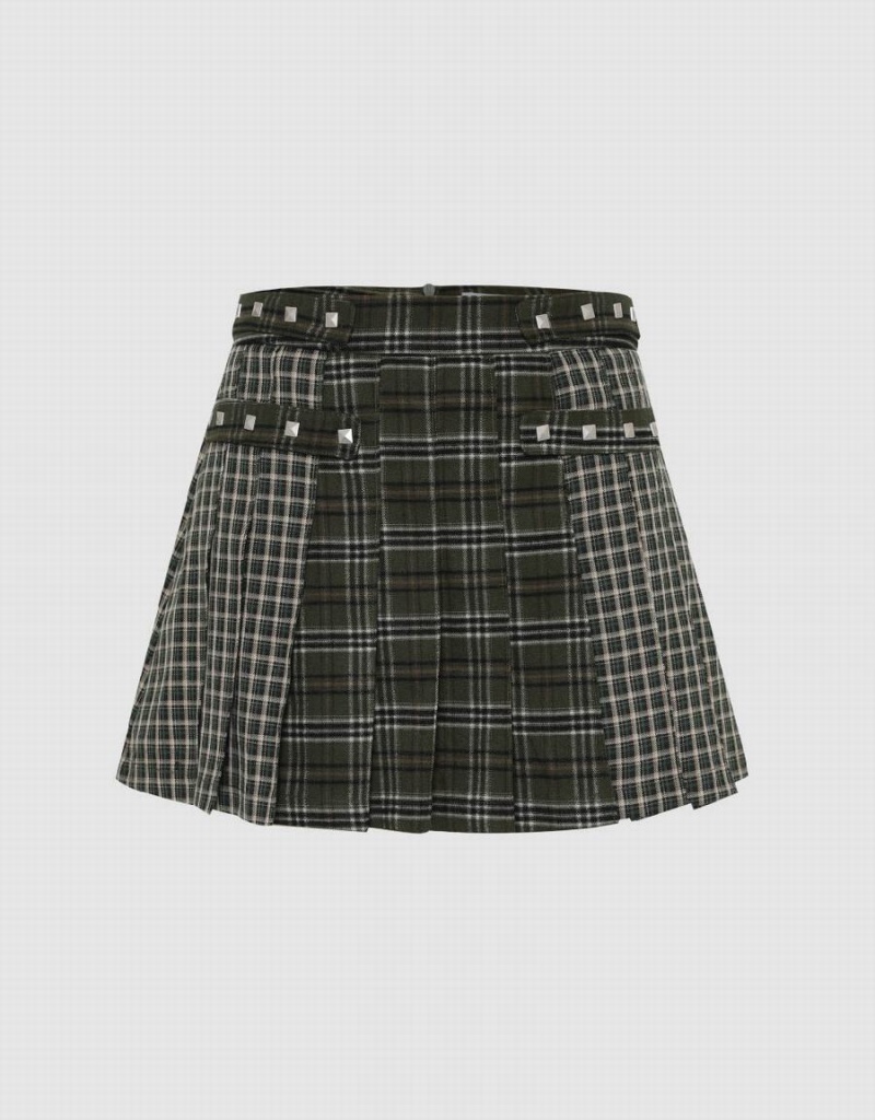 Falda Urban Revivo Plaid Mini A-Line Mujer Verdes | ZES4921PI